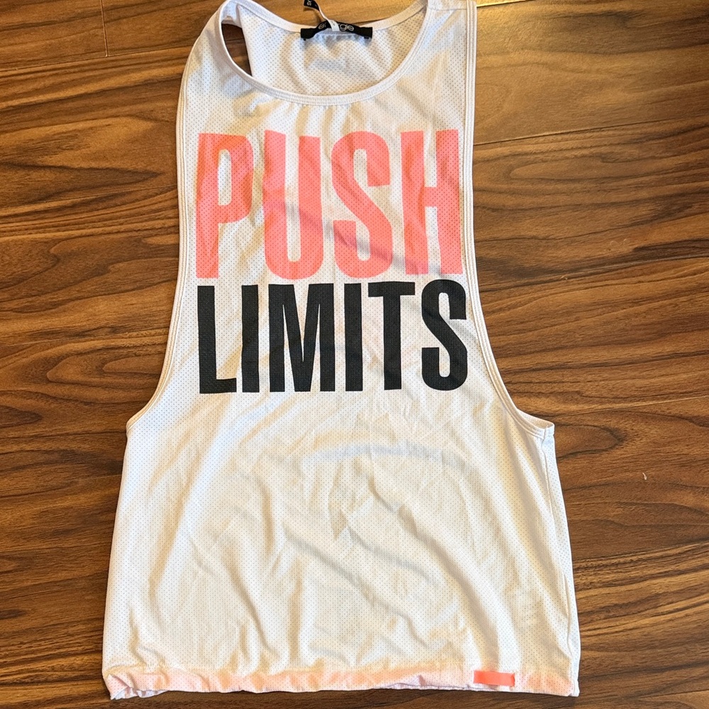 Energie White Mesh Tank with Pink & Black PUSH LIMITS Graphic